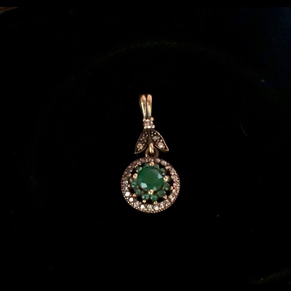 Emerald Topaz Round Silver Pendant Roxelana Antique Style - Picture 8 of 9